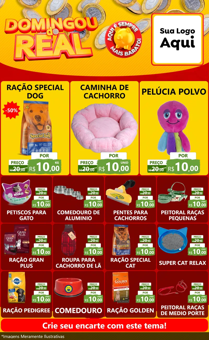 Modelo de Encarte para Encarte Grande com o tema Domingou do Real para Pet Shop