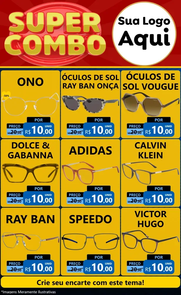 Modelo de Encarte para Encarte Grande com o tema Super Combo para Óticas