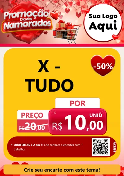 Modelo de Cartaz para Cartaz A4 Vertical com o tema Promoção Dia dos Namorados para Hamburgueria
