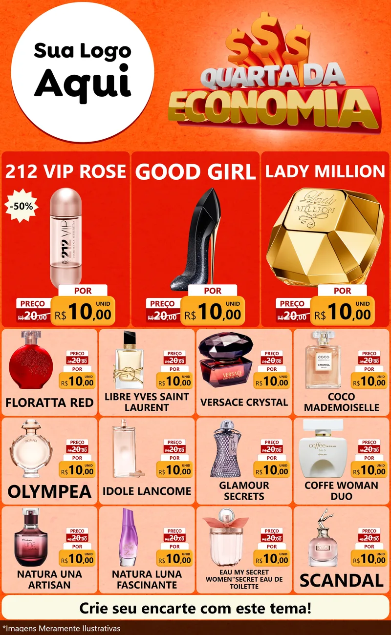 Modelo de Encarte para Encarte Grande com o tema Quarta da Economia para Perfumes