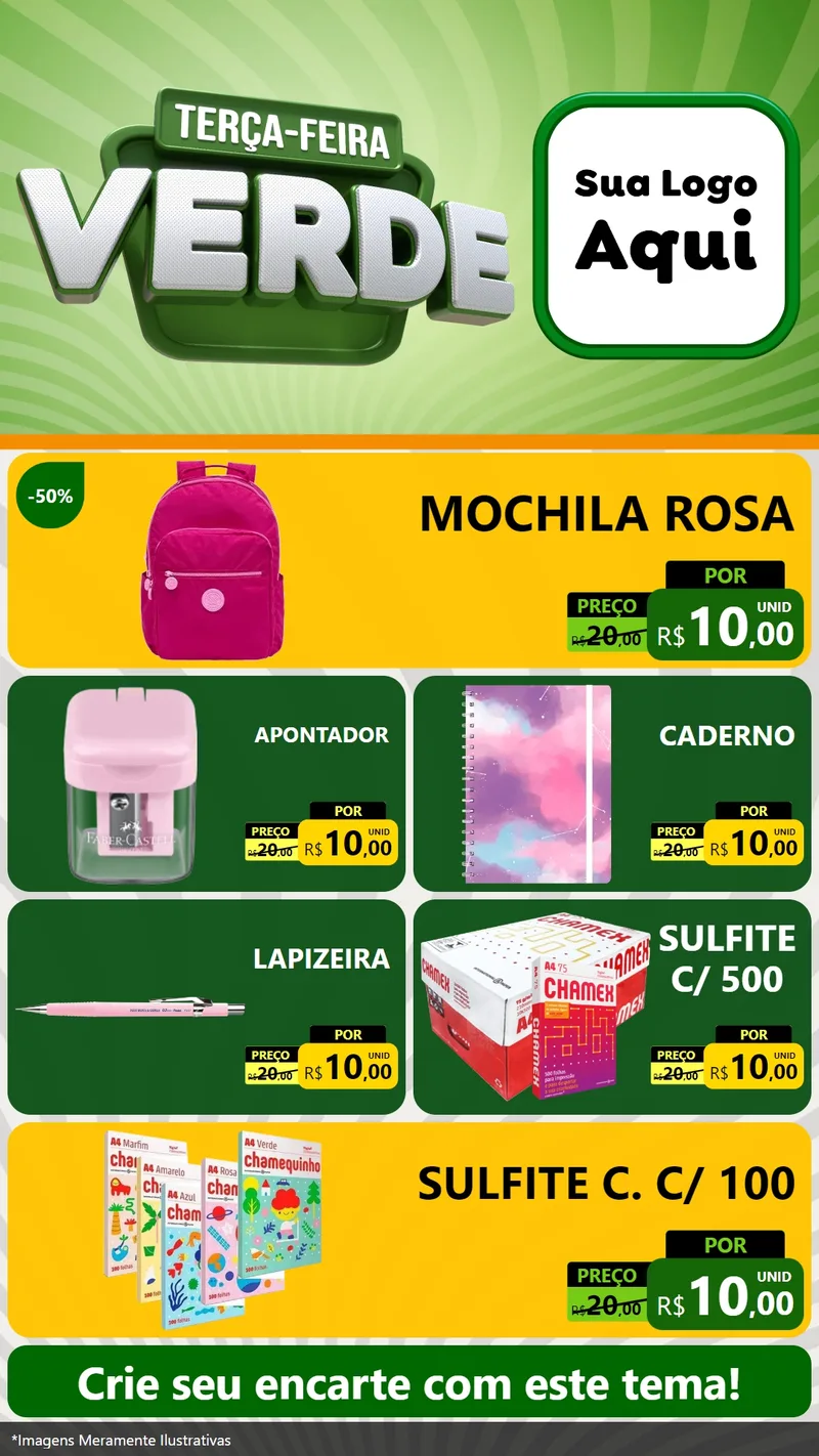 Modelo de TV para TV Vertical com o tema Terça - Feira Verde para Papelaria