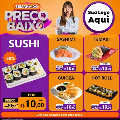 Modelo de Rede Social para Feed Facebook com o tema Semana do Preço Baixo para Comida japonesa