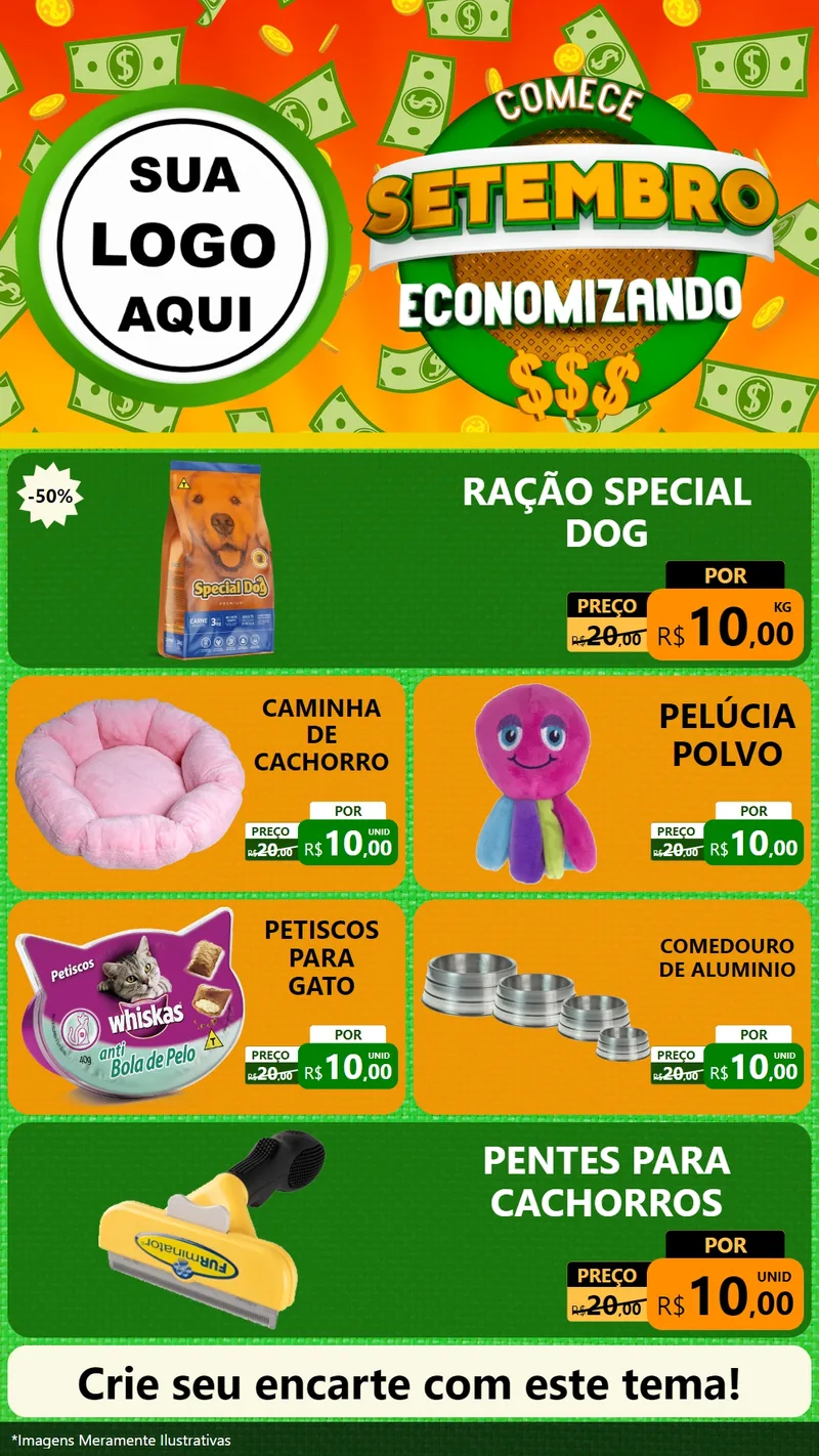 Modelo de TV para TV Vertical com o tema Comece Setembro Economizando para Pet Shop
