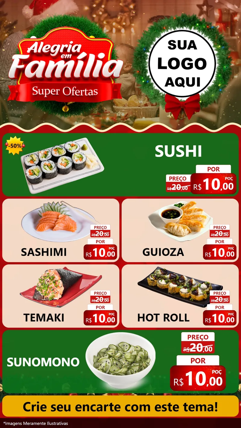 Modelo de TV para TV Vertical com o tema Alegria Em Família - Super Ofertas para Comida japonesa