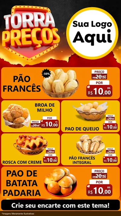 Modelo de TV para TV Vertical com o tema Torra Preços para Padaria