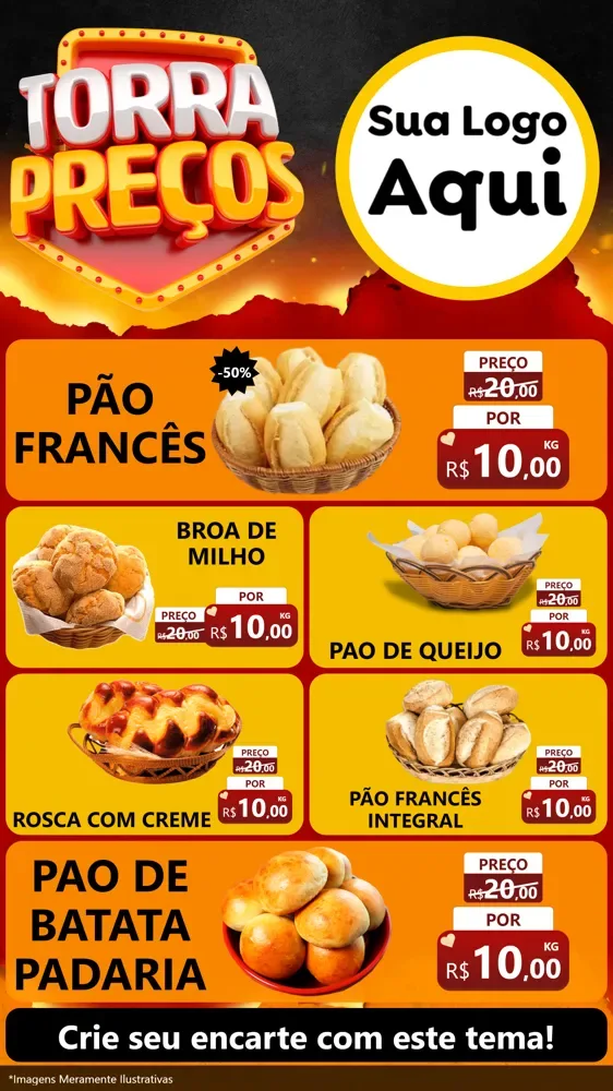 Modelo de TV para TV Vertical com o tema Torra Preços para Padaria