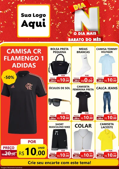 Modelo de Encarte para Encarte A4 Vertical com o tema Dia N o Dia Mais Barato do Mês para Roupas e acessórios
