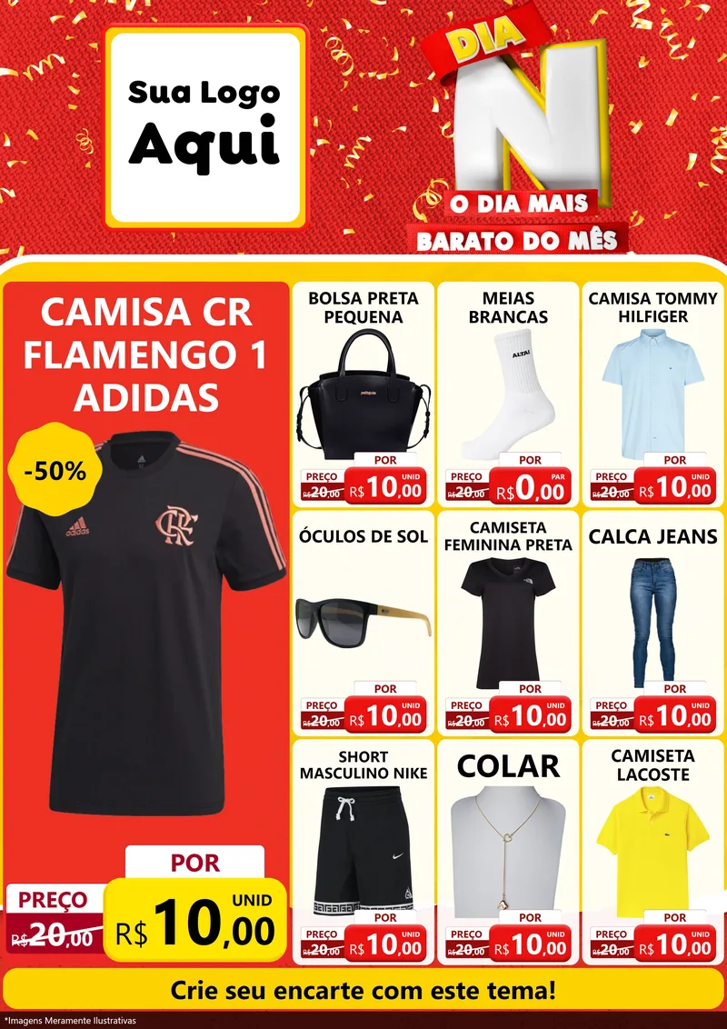 Modelo de Encarte para Encarte A4 Vertical com o tema Dia N o Dia Mais Barato do Mês para Roupas e acessórios