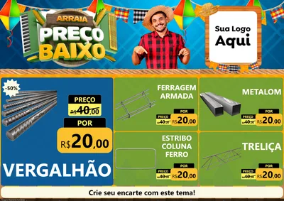 Modelo de Encarte para Encarte A4 Horizontal com o tema Arraiá de Preço Baixo - Junina para Ferragens