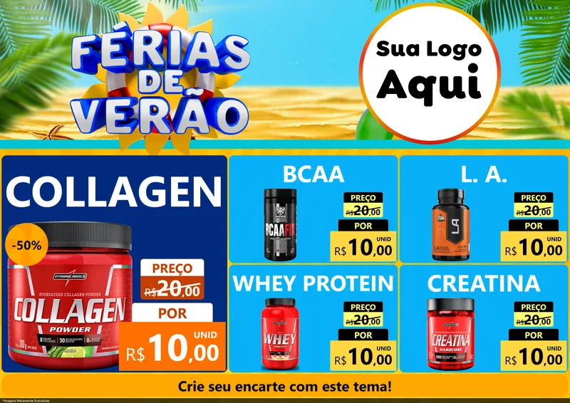 Modelo de Encarte para Encarte A4 Horizontal com o tema Férias de Verão para Suplementos alimentares