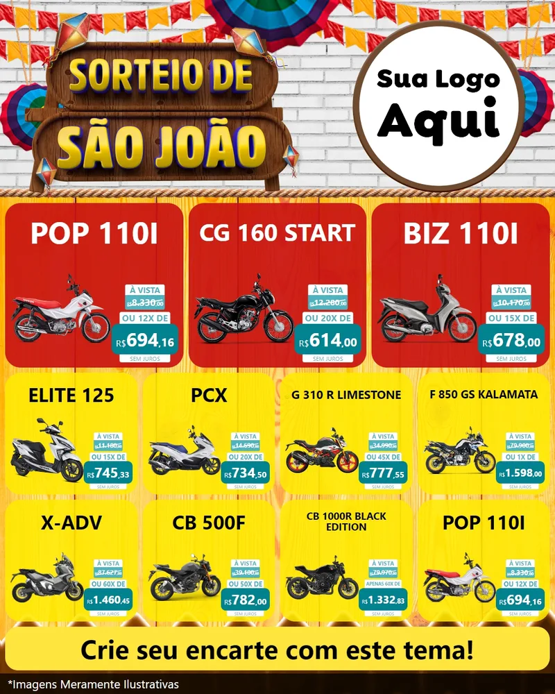 Modelo de Rede Social para Feed Instagram com o tema Sorteio de São João para Concessionaria de Motos