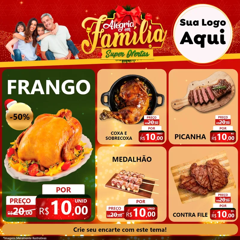 Modelo de Rede Social para Feed Facebook com o tema Alegria em Família Super Ofertas - Natal para Assados