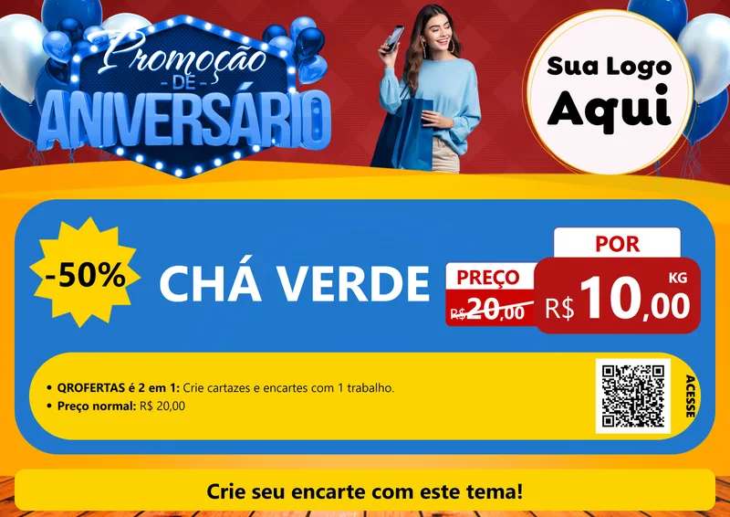 Modelo de Cartaz para Cartaz A4 Horizontal com o tema Promoção de Aniversário para Produtos Naturais