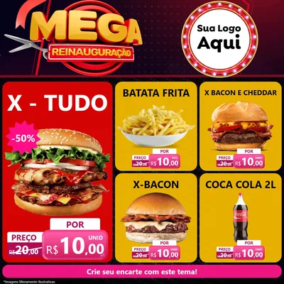 Modelo de Rede Social para Feed Facebook com o tema Mega Reinauguração para Hamburgueria