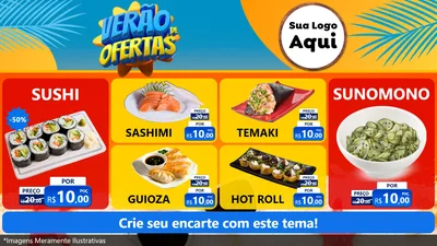 Modelo de TV para TV Horizontal com o tema Verão de Ofertas para Comida japonesa