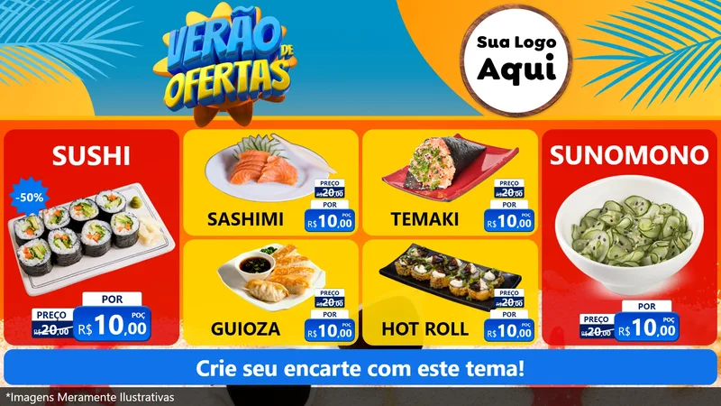 Modelo de TV para TV Horizontal com o tema Verão de Ofertas para Comida japonesa