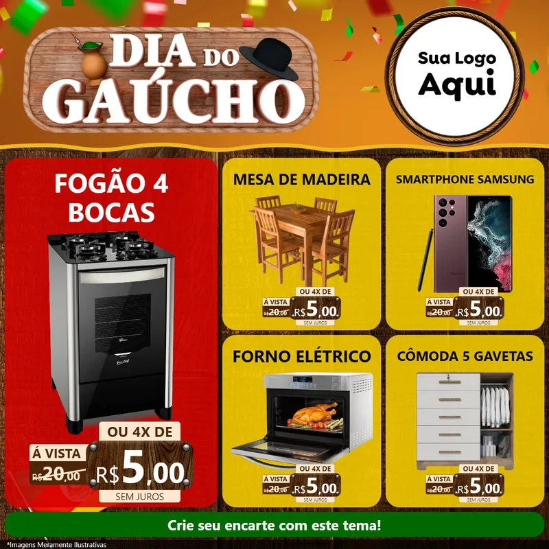 Modelo de Rede Social para Feed Facebook com o tema Dia do Gaúcho para Móveis e Eletro