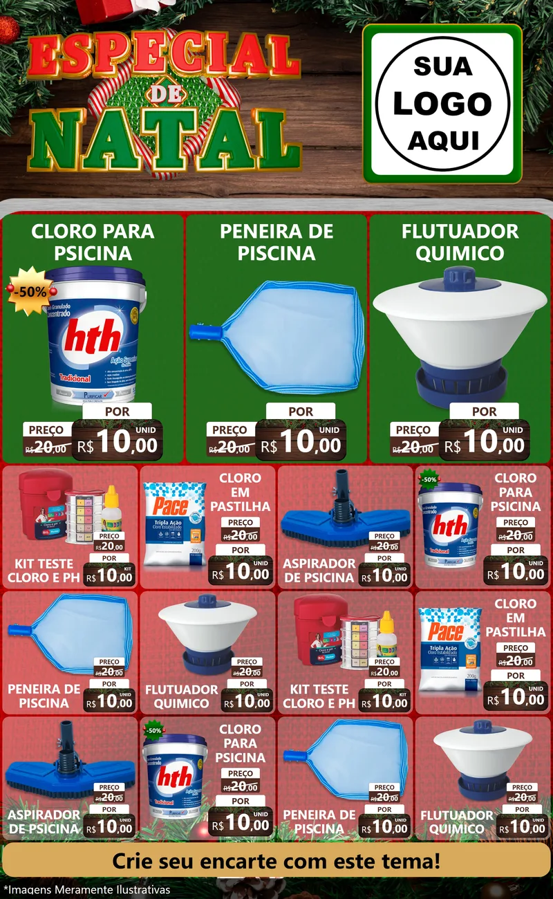 Modelo de Encarte para Encarte Grande com o tema Especial de Natal para Produtos para Piscina