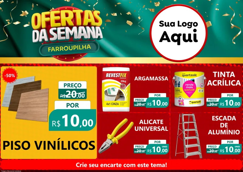Modelo de Encarte para Encarte A4 Horizontal com o tema Ofertas da Semana Farroupilha para Material para Construção