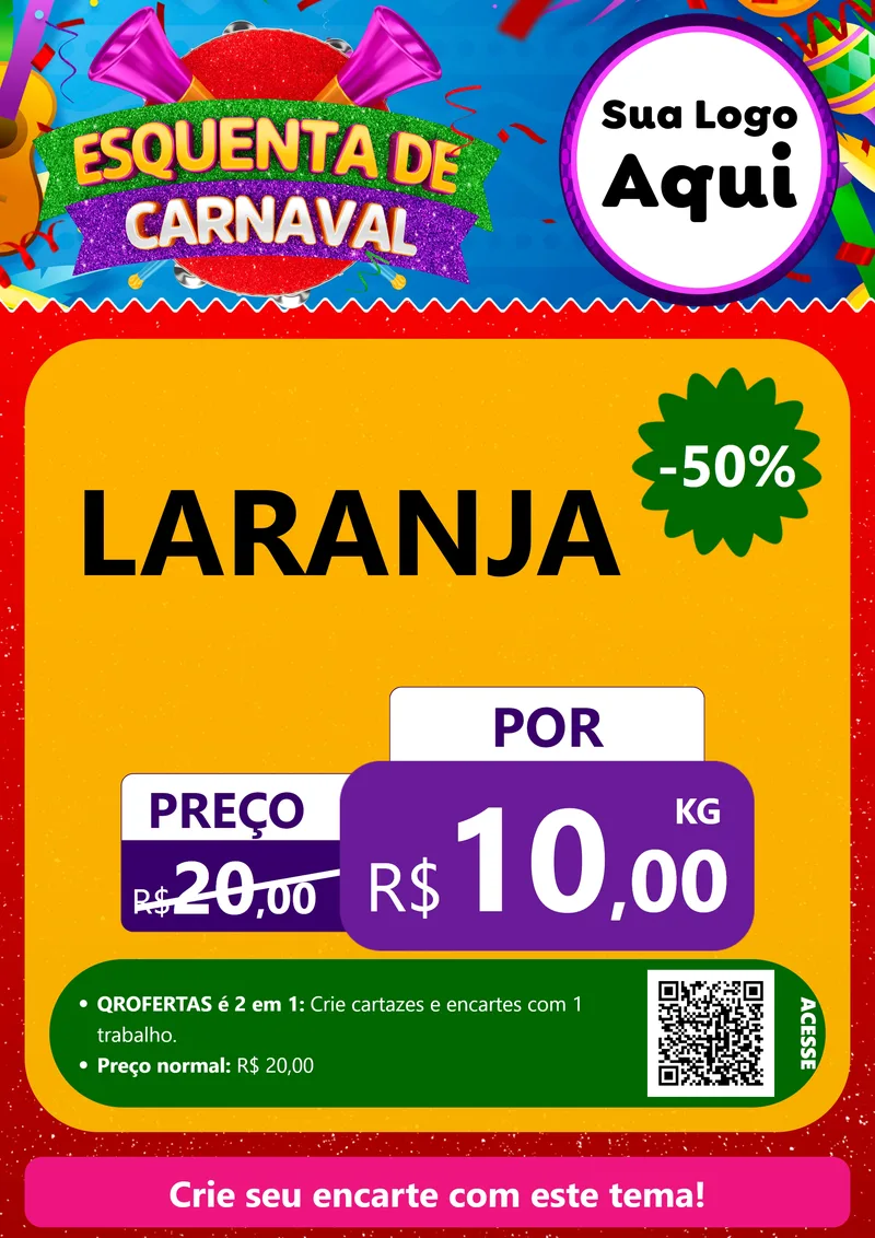 Modelo de Cartaz para Cartaz A4 Vertical com o tema Esquenta de Carnaval para Hortifrúti