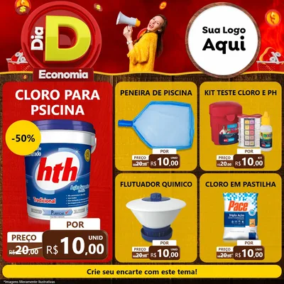 Modelo de Rede Social para Feed Facebook com o tema Dia D Economia para Produtos para Piscina