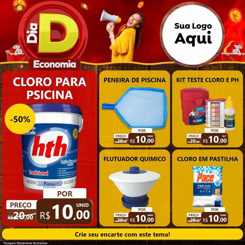 Modelo de Rede Social para Feed Facebook com o tema Dia D Economia para Produtos para Piscina