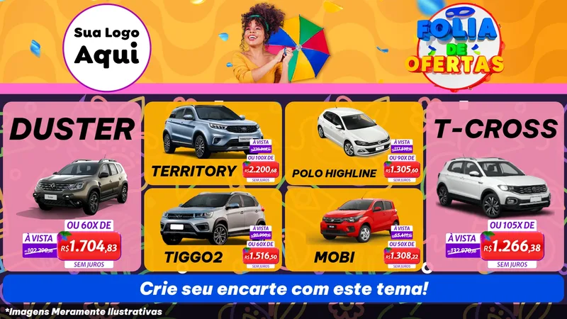 Modelo de TV para TV Horizontal com o tema Folia de Ofertas para Concessionaria de Carros
