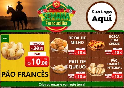 Modelo de Encarte para Encarte A4 Horizontal com o tema Especial Semana Farroupilha para Padaria