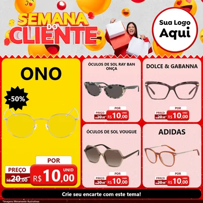 Modelo de Rede Social para Feed Facebook com o tema Semana do Cliente para Óticas