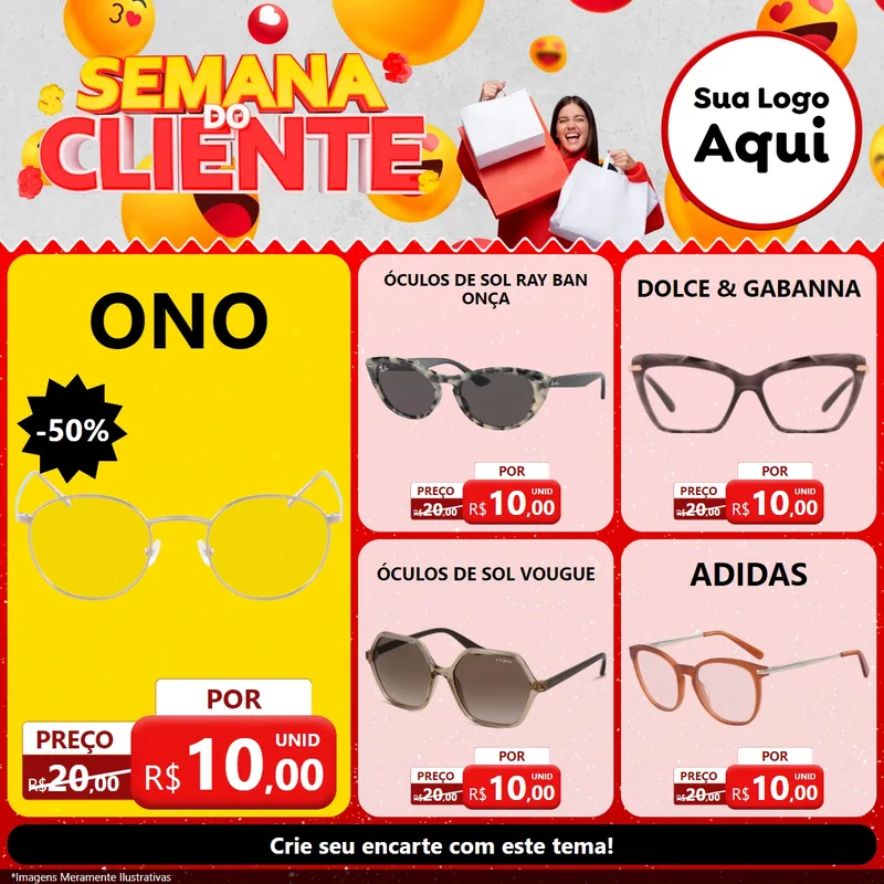 Modelo de Rede Social para Feed Facebook com o tema Semana do Cliente para Óticas