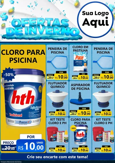Modelo de Encarte para Encarte A4 Vertical com o tema Ofertas de Inverno para Produtos para Piscina