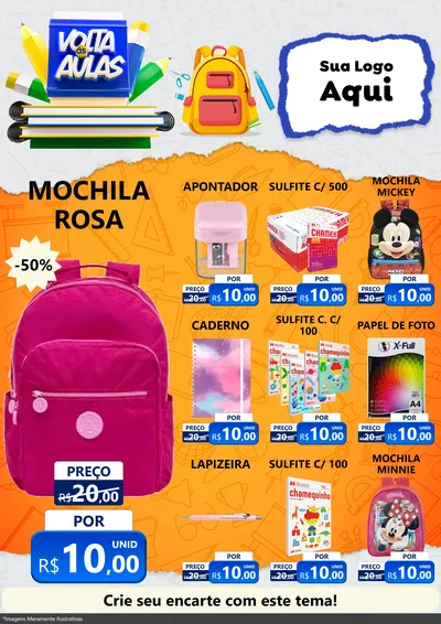 Modelo de Encarte para Encarte A4 Vertical com o tema Volta às Aulas para Papelaria
