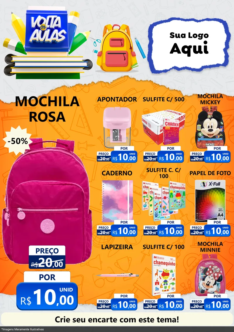 Modelo de Encarte para Encarte A4 Vertical com o tema Volta às Aulas para Papelaria