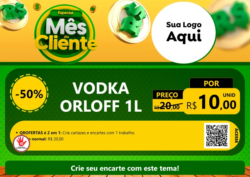 Modelo de Cartaz para Cartaz A4 Horizontal com o tema Especial Mês do Cliente para Distribuidora de bebidas