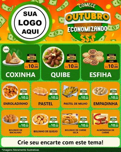 Modelo de Rede Social para Feed Instagram com o tema Comece Outubro Economizando para Salgadaria
