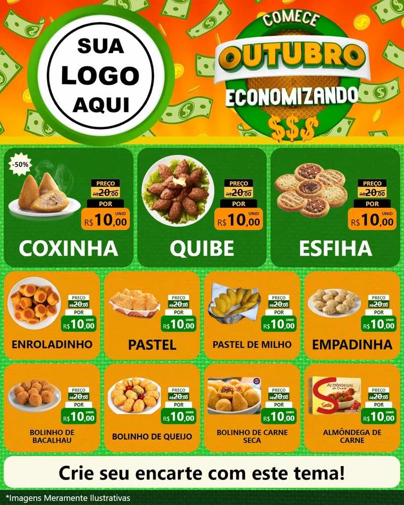 Modelo de Rede Social para Feed Instagram com o tema Comece Outubro Economizando para Salgadaria