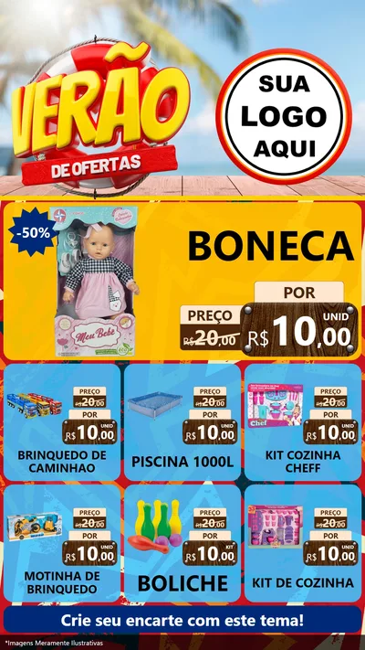 Modelo de Rede Social para Stories com o tema Verão de Ofertas para Brinquedos