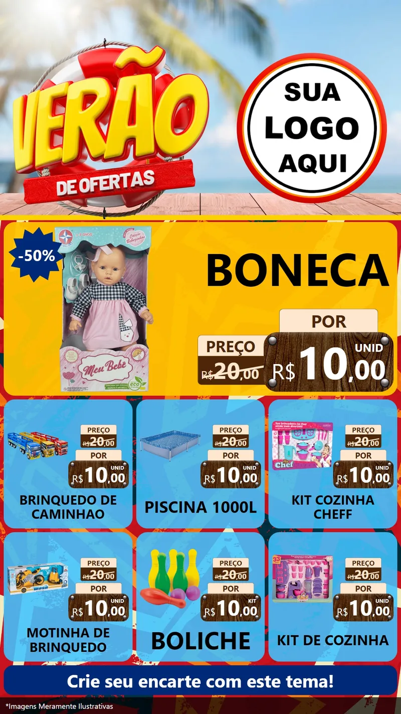 Modelo de Rede Social para Stories com o tema Verão de Ofertas para Brinquedos