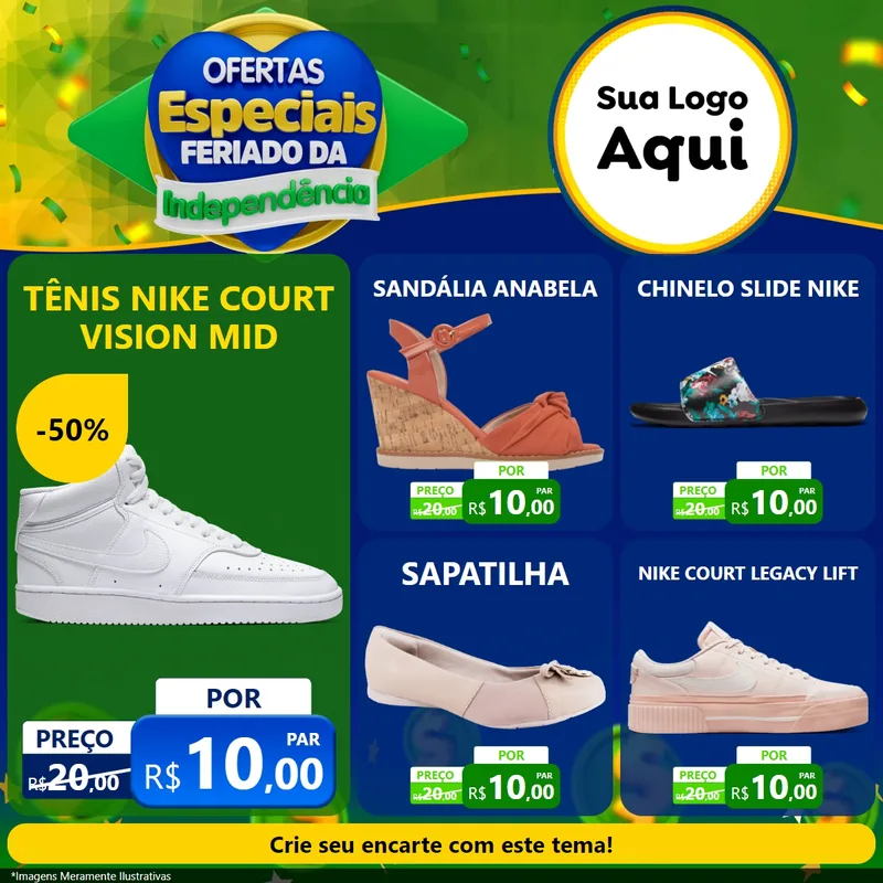 Modelo de Rede Social para Feed Facebook com o tema Ofertas Especiais Feriado da Independência para Calçados