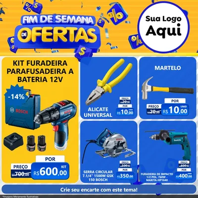 Modelo de Rede Social para Feed Facebook com o tema Fim de Semana de Ofertas para Maquinas e Ferramentas