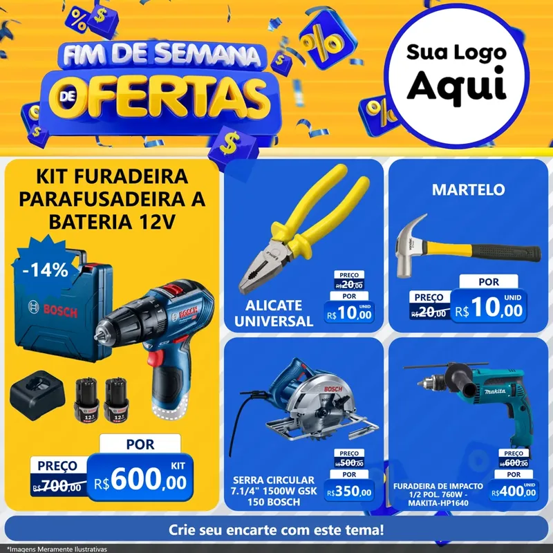 Modelo de Rede Social para Feed Facebook com o tema Fim de Semana de Ofertas para Maquinas e Ferramentas