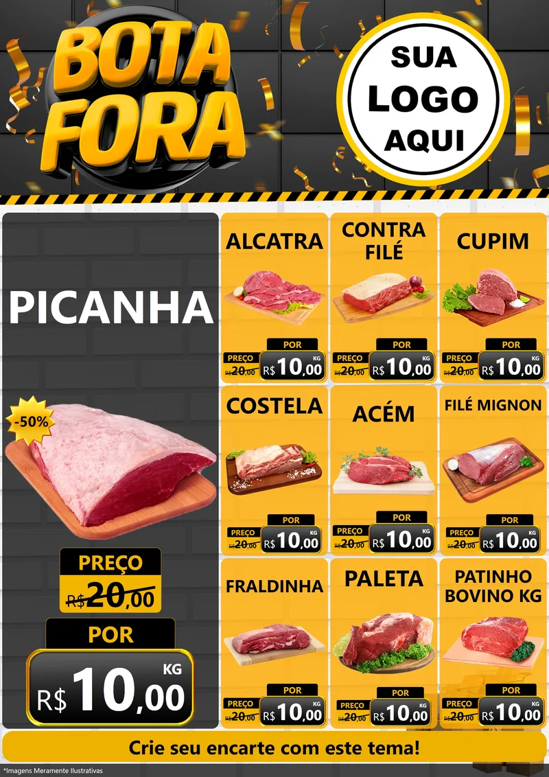 Modelo de Encarte para Encarte A4 Vertical com o tema Bota Fora para Açougue
