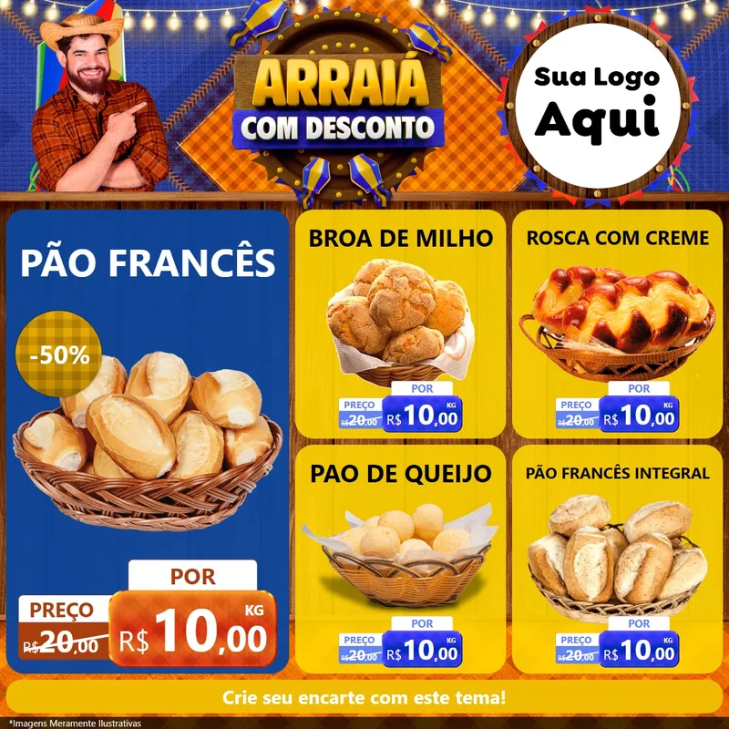 Modelo de Rede Social para Feed Facebook com o tema Arraiá Com Desconto para Padaria