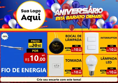 Modelo de Encarte para Encarte A4 Horizontal com o tema Aniversário para Materiais Elétricos