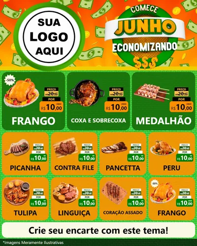 Modelo de Rede Social para Feed Instagram com o tema Comece Junho Economizando para Assados