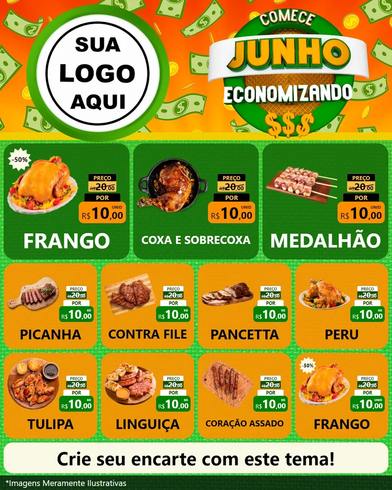 Modelo de Rede Social para Feed Instagram com o tema Comece Junho Economizando para Assados