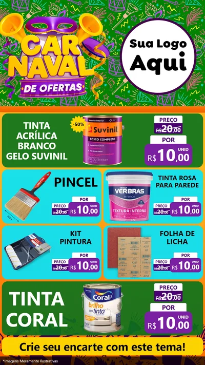 Modelo de TV para TV Vertical com o tema Carnaval de Ofertas para Tintas e Ferramentas