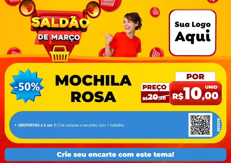 Modelo de Cartaz para Cartaz A4 Horizontal com o tema Saldão de Março para Papelaria