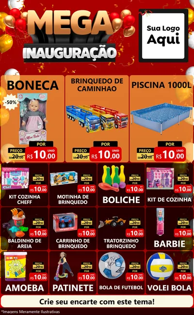 Modelo de Encarte para Encarte Grande com o tema Mega Inauguração para Brinquedos