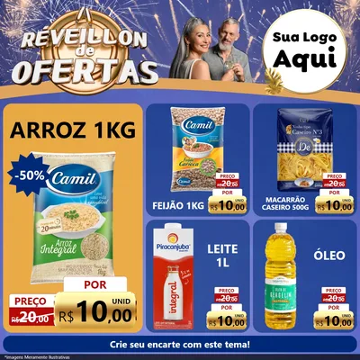 Modelo de Rede Social para Feed Facebook com o tema Réveillon de Ofertas para Supermercado